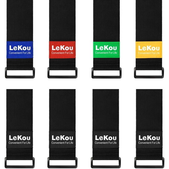 Lekou Elastic Cinch Straps 2"x18" (8 Pack), Hook and Loop Storage Organizer with Buckle for Bikes, Trucks, Boats, RV & Garage, Black