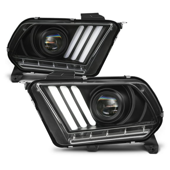 AKKON - For 2013-2014 Ford Mustang Black [Sequential Tube] LED Signal [HID/Xenon] Projector Headlights Driver Passenger Pair