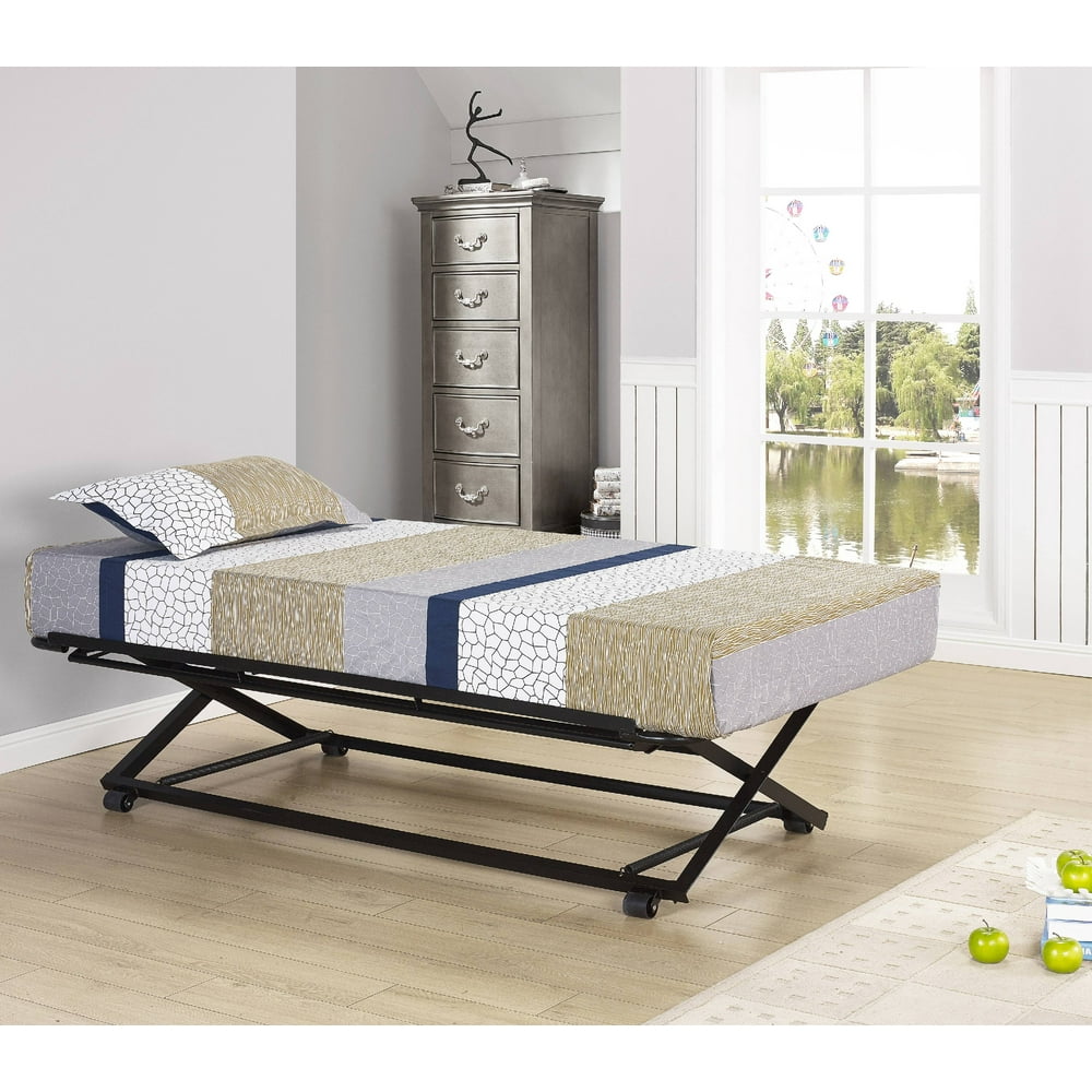 Archer 17"H PopUp Trundle High Riser Bed Frame, Black Metal, 39'' Twin