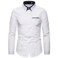 thumbnail image 3 of Camisas De Vestir Para Hombre Camisa con cuello vuelto Blusa informal Color largo Sólido Manga delgada Camisas para hombres (White, 4XL), 3 of 3