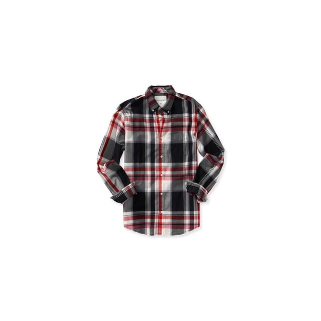 Camisa a cuadros de Manga larga Aeropostale para hombre negra grande con Botones al frente