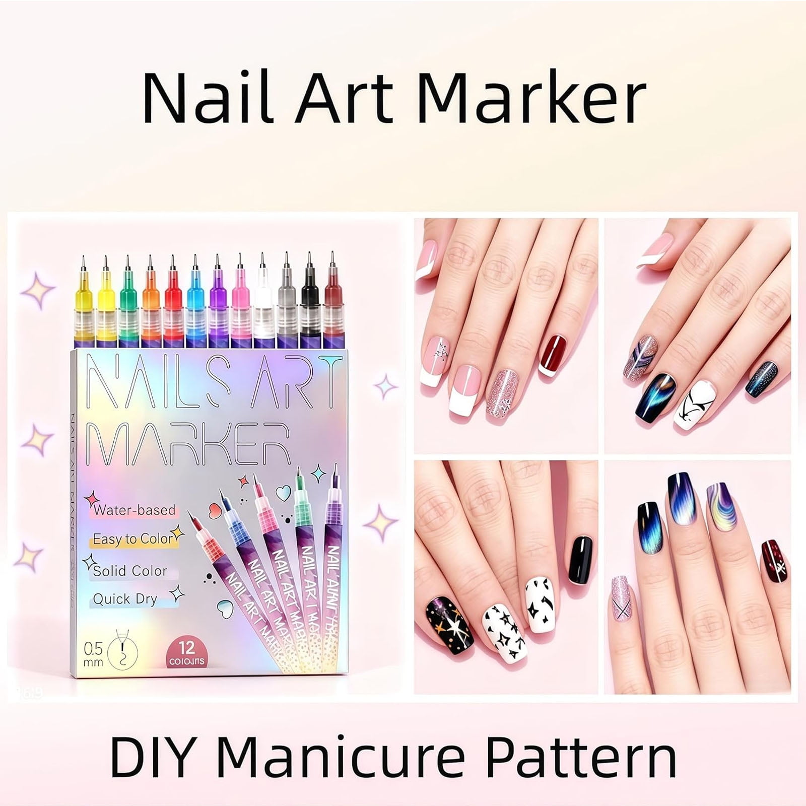 12 Colors Nail Art Pens Set, Nail Art Markers for Adults Quickly Dry Nail Polish Pens Drawing Painting Pen,Nail Art Nail DIY Decoration for Home Salon and Beginners, Convenient Painting Tools