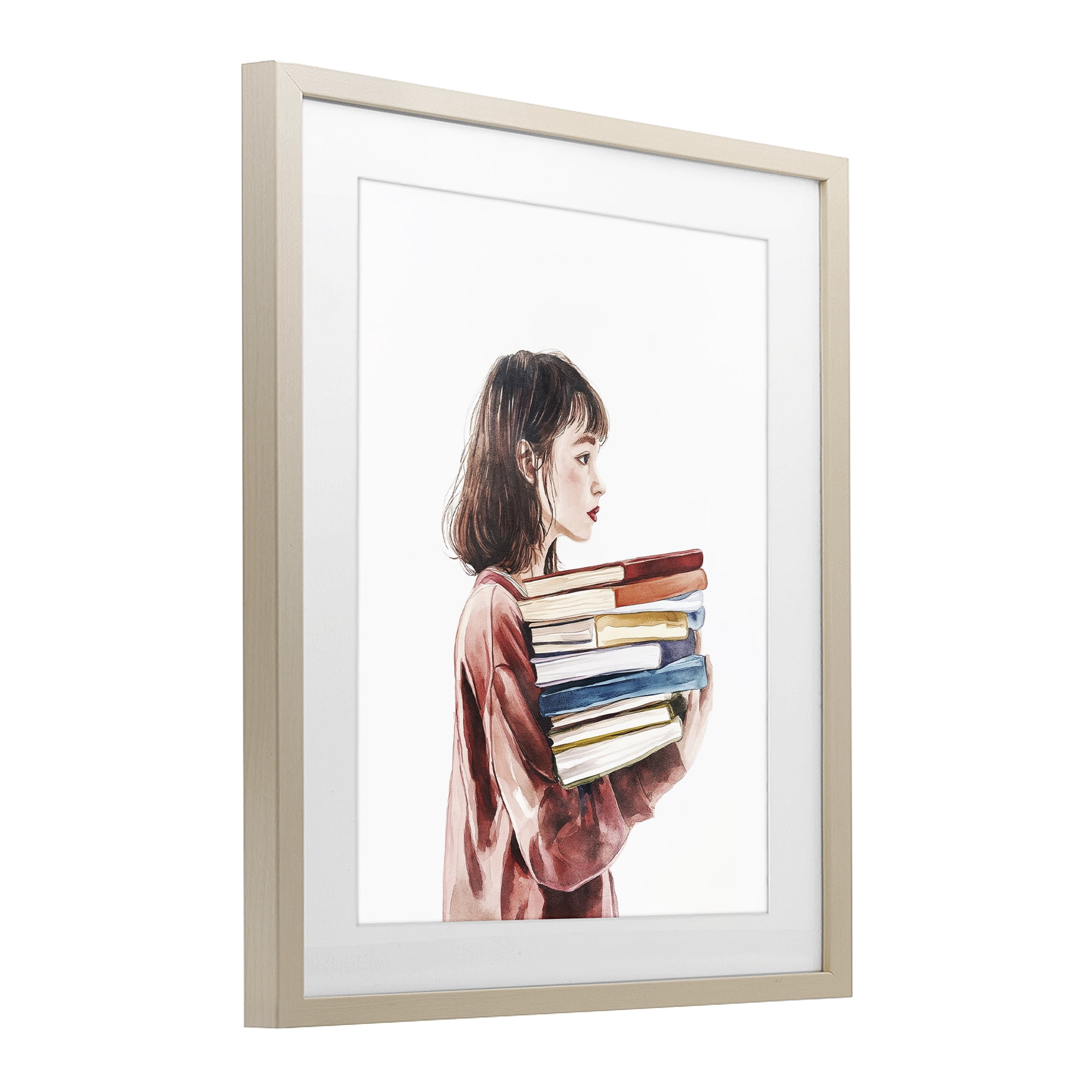 Stupell Industries The Book Bearer Girl Birch Framed Print Under Glass, design by Svetlana Aleynikova