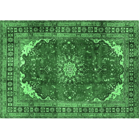 Ahgly Company Indoor Rectangle Medallion Emerald Green Traditional Area Rugs, 7' x 9'