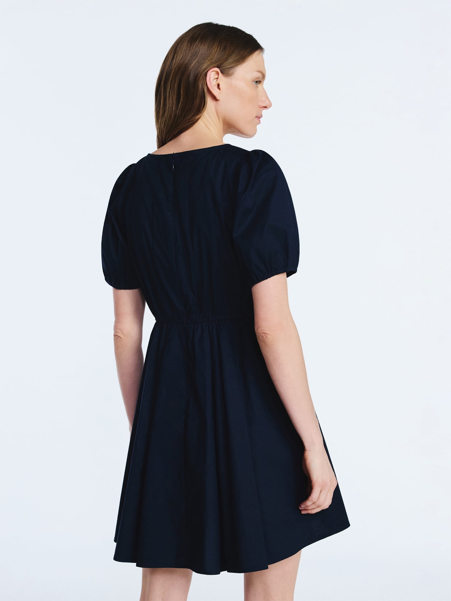 Scoop Women’s Button Front Mini Dress with Puff Sleeves, Sizes XS-XXL