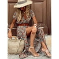 thumbnail image 3 of Women's Printed V Neck Short Sleeve Maxi Dress Belted with Pockets Plus Size Full Length 100% Polyester Fabric Comfort, 3 of 12