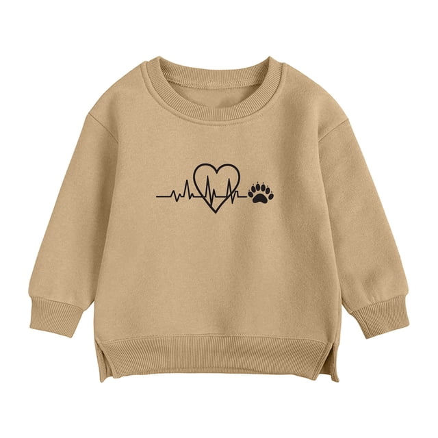 Posijego Chandail en Molleton à Col Rond pour Enfants Chandail Graphique Cœur pour Garçons Filles Manches Longues
