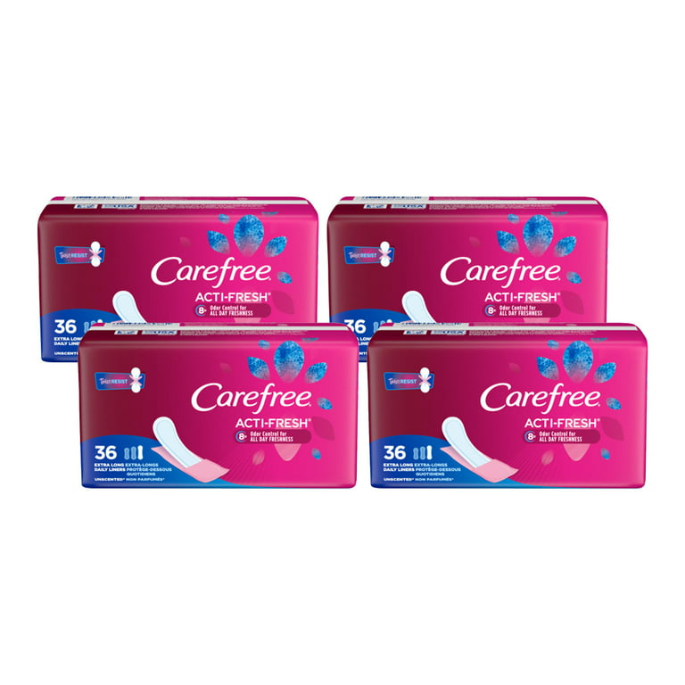 Carefree Acti-Fresh Extra Long Liners Unscented, 36 ea (Pack of 4