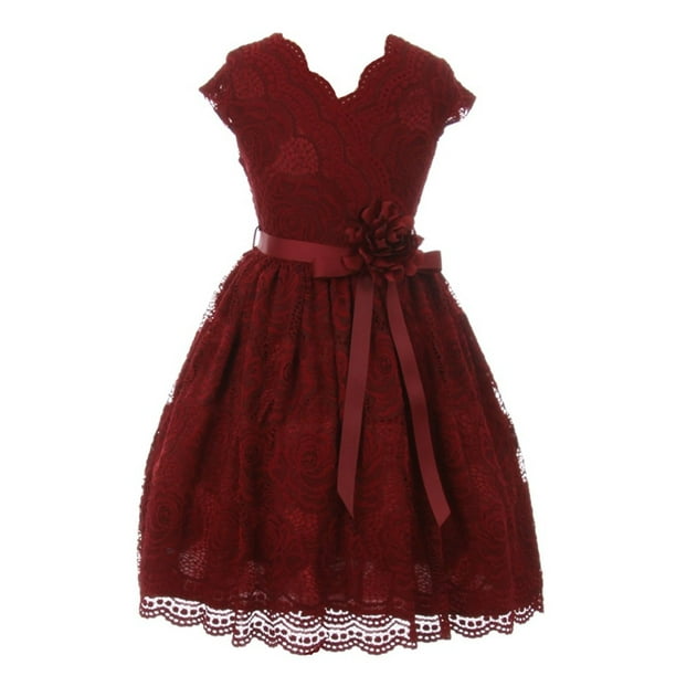 Just Kids - Girls Burgundy Flower Border Stretch Lace ...