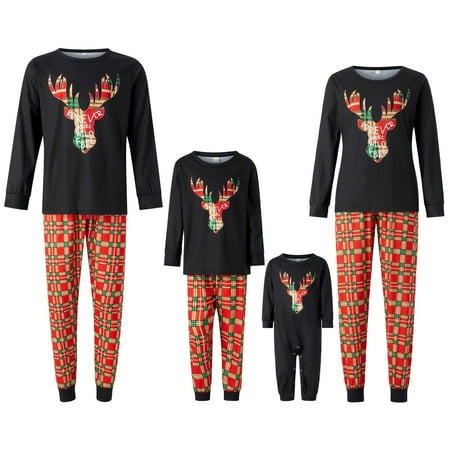 

JBEELATE Matching Family Christmas Pajamas Set Elk Head Print Plaid Sleepwear for Mom Dad Kids Baby