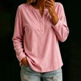 thumbnail image 6 of Levmjia Women's Solid Color V Neck Sweater Long Sleeve Button Detail Loose Fit Casual Knit Pullover Top for Fall Winter, 6 of 8