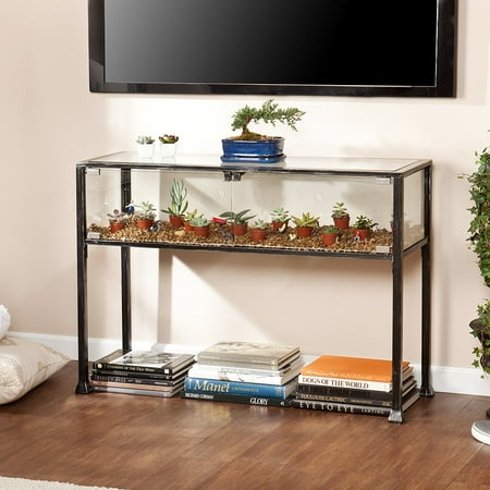 Media Sofa Southern Enterprises Terrarium Display Media Console, Black with Silver Distressed Finish ()