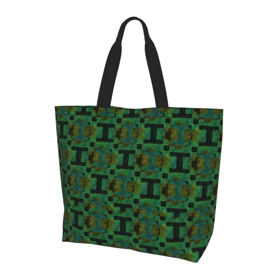 ZICANCN Green Retro Geometric Art Tote Bag , Grocery Bags Reusable Shopping Bags with Handles Durable Foldable Washable for Women Men