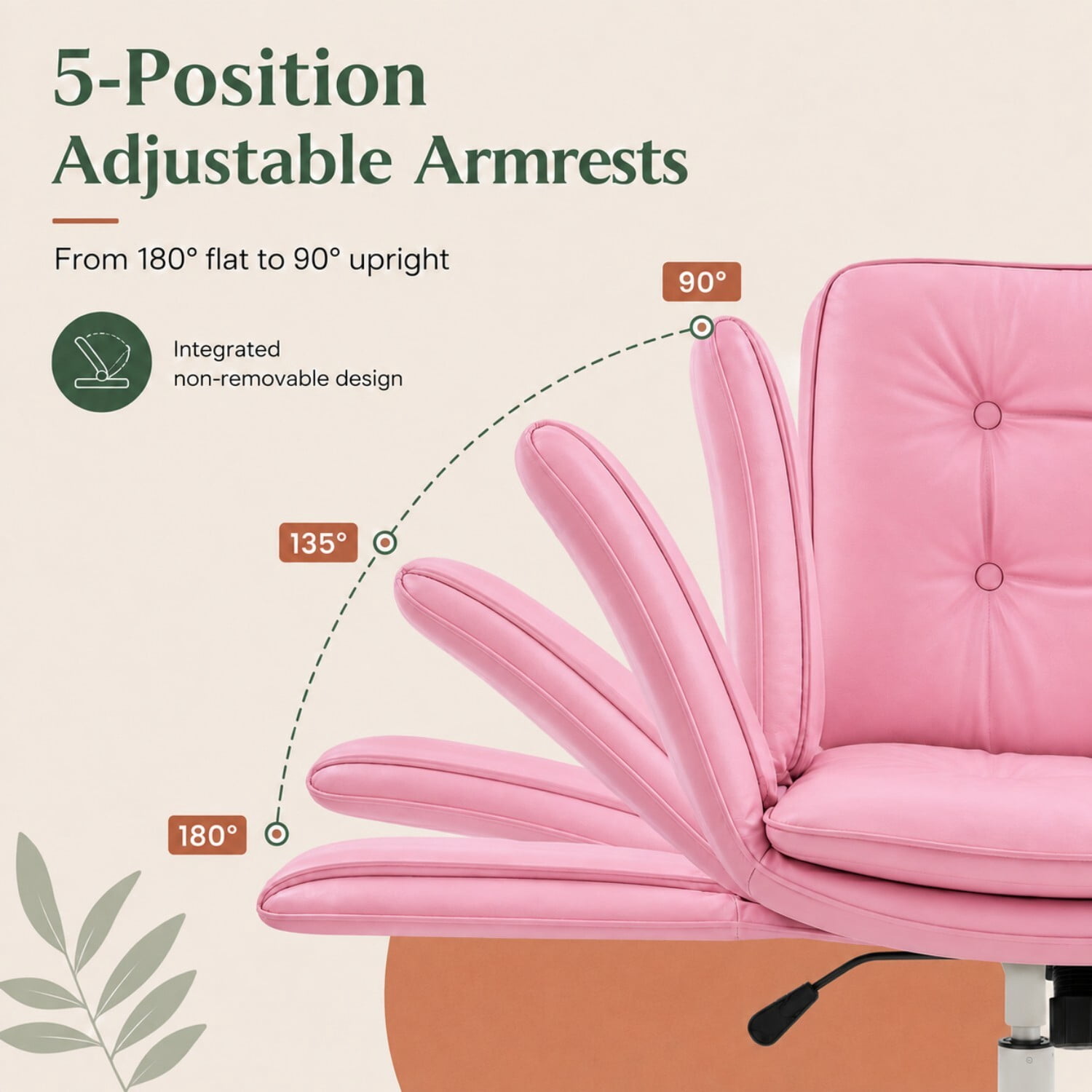Easy4Home Criss Cross Office Chair with Wheels and Adjustable Armrests, Wide Seat PU Leather Swivel Computer Desk Chair, Pink