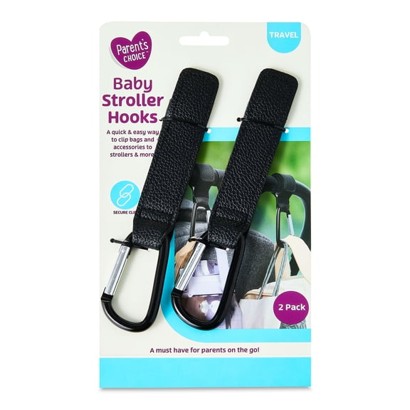 Parent's Choice Universal Stroller Hooks Organizer Clips For Hanging Bags 2Pack Black