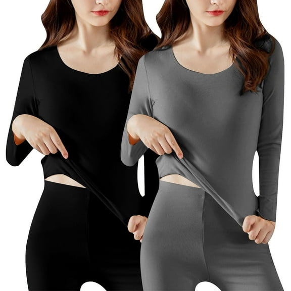 SELONE 2 Pack Undershirts Long Sleeve Women Thermal Seamless Dralon T-Shirt Crewneck Pullover Tight Home Clothes Gray