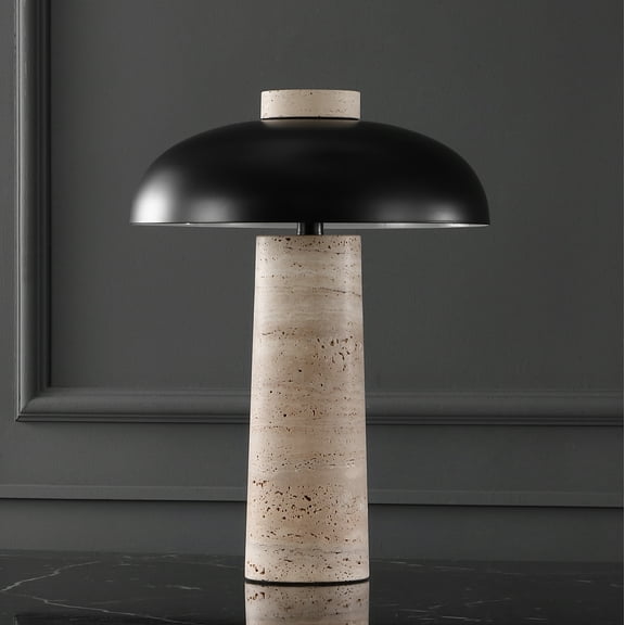 Safavieh Couture Giacomo 18.3" Contemporary Travertine Table Lamp with Black Metal Shade