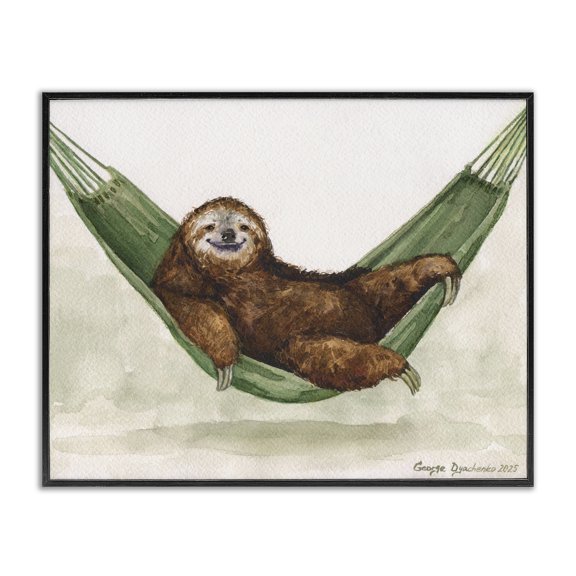 Stupell Industries Eclectic Sloth On The Hammock Black Framed Giclee Art, 14 x 11, by George Dyachenko