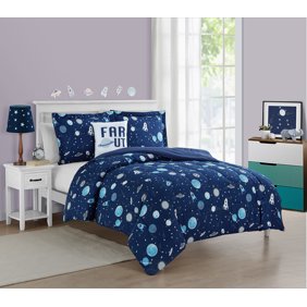 6 Piece Kids Blue Sun Moon Stars Comforter Set Outer Space Galaxy
