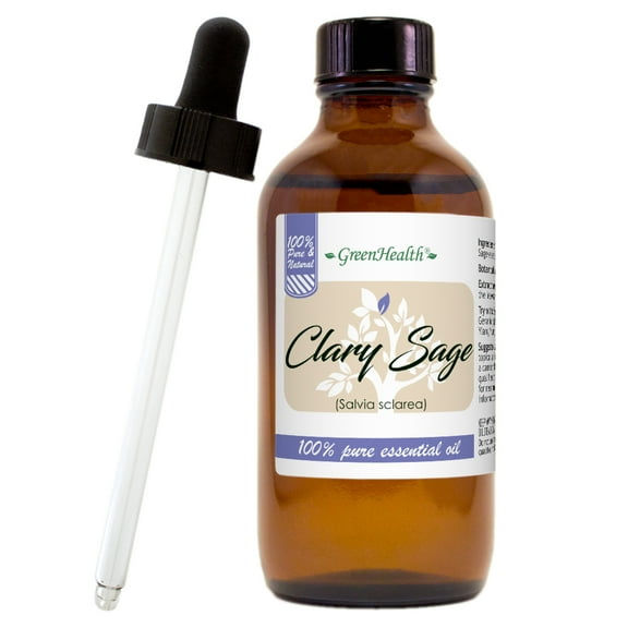 Clary Sage Essential Oil 4 oz with Glass Dropper,  All Pure Natural Uncut - GreenHealth