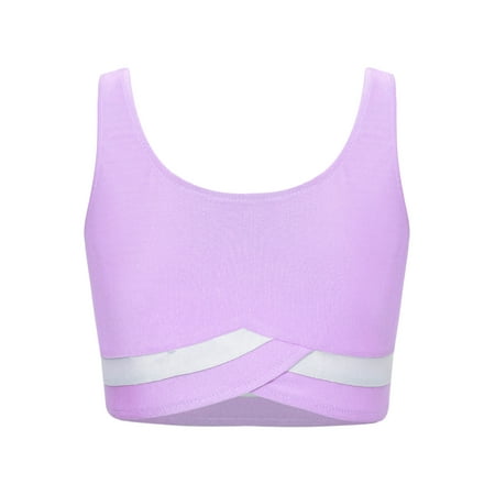 Venjoe Kids Girls Sports Yoga Bra Workout Running Vest Crop Tank Tops Sportswear Dance Ballet Top Light Purple 8