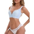 thumbnail image 4 of INSPIRE CHIC Women's Deep V Adjustable Straps Soft Underwire Support Minimizers Push-Up Front Closure Lace Everyday Bras L Light Blue, 4 of 5