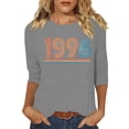 thumbnail image 2 of HOMBOM T-Shirts for Women Summer Graphic Tees 3/4 Sleeve Retro 1996 Print Graphic Gray Crew Neck Ladies Tops, 2 of 4