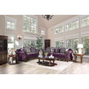 Transitional Purple & Silver Chenille Sofa and Loveseat FOA Emilia