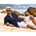 thumbnail image 4 of Camisa de lino para hombre COOFANDY, manga corta, azul marino, 4 of 5