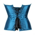 thumbnail image 4 of Corset Top Bustier Renaissance Lace up Lingerie Women Overbust Satin 03-Dark Blue XL, 4 of 4