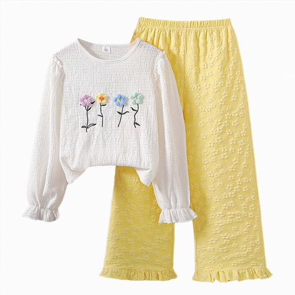NOLDARES Toddler Infant Girls 2 Piece Fall Clothing Set Long Sleeve Round Neck Top and Elastic Waist Joggers Outfits Clothes(White,9-10 Y)