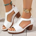 thumbnail image 6 of LOVZFMLL Women's Chunky Block Heel Sandals Fashion Open Toe Ankle Strap Heels for Summer Casual Outdoor Walking Beach Vacation White 6, 6 of 8