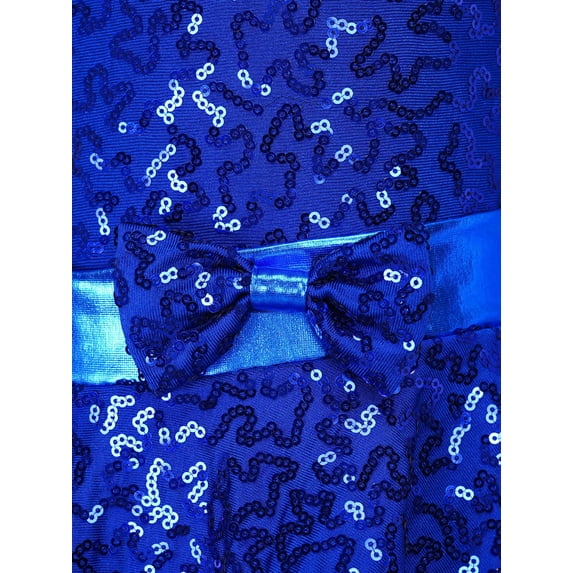 JanJean Kids Girls Shiny Sequins Criss Cross Back Gymnastics Ballet Dance Dress Leotard Jazz Latin Royal Blue 8