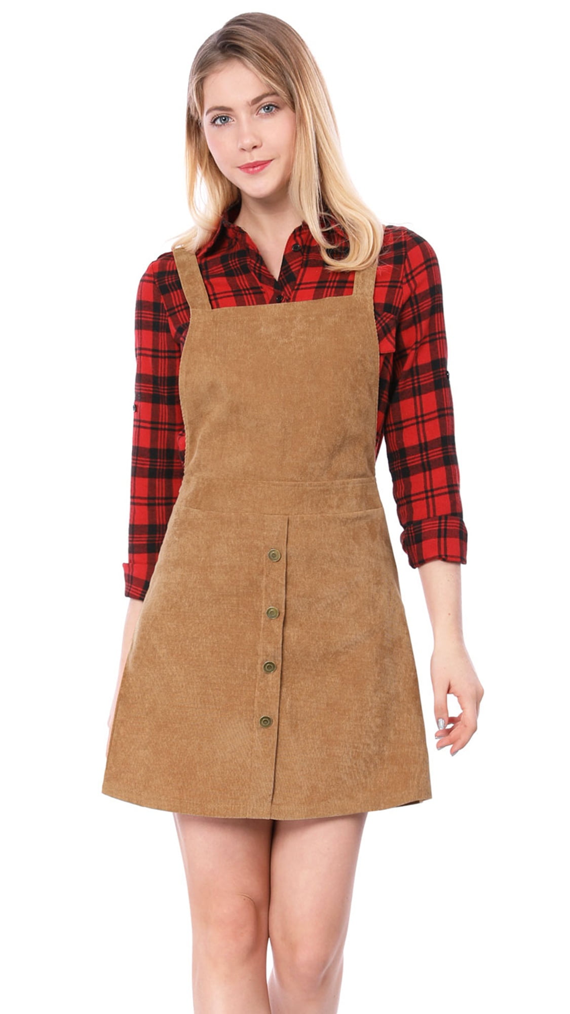 Allegra K Allegra K Women's Corduroy Button Decor A Line Suspender