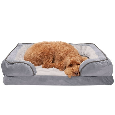 UPC: 0842229125252 | FurHaven Pet Products Velvet Waves Perfect Comfort Full Support Sofa-Style Pet Bed for Dogs & Cats – Granite Gray  Large