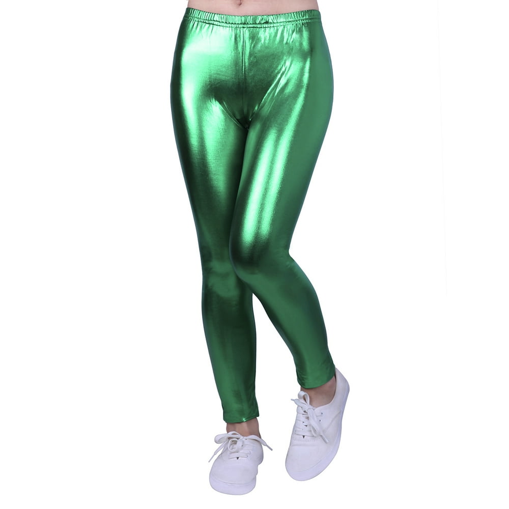 HDE HDE Girls Shiny Wet Look Leggings Kids Liquid Metallic Footless