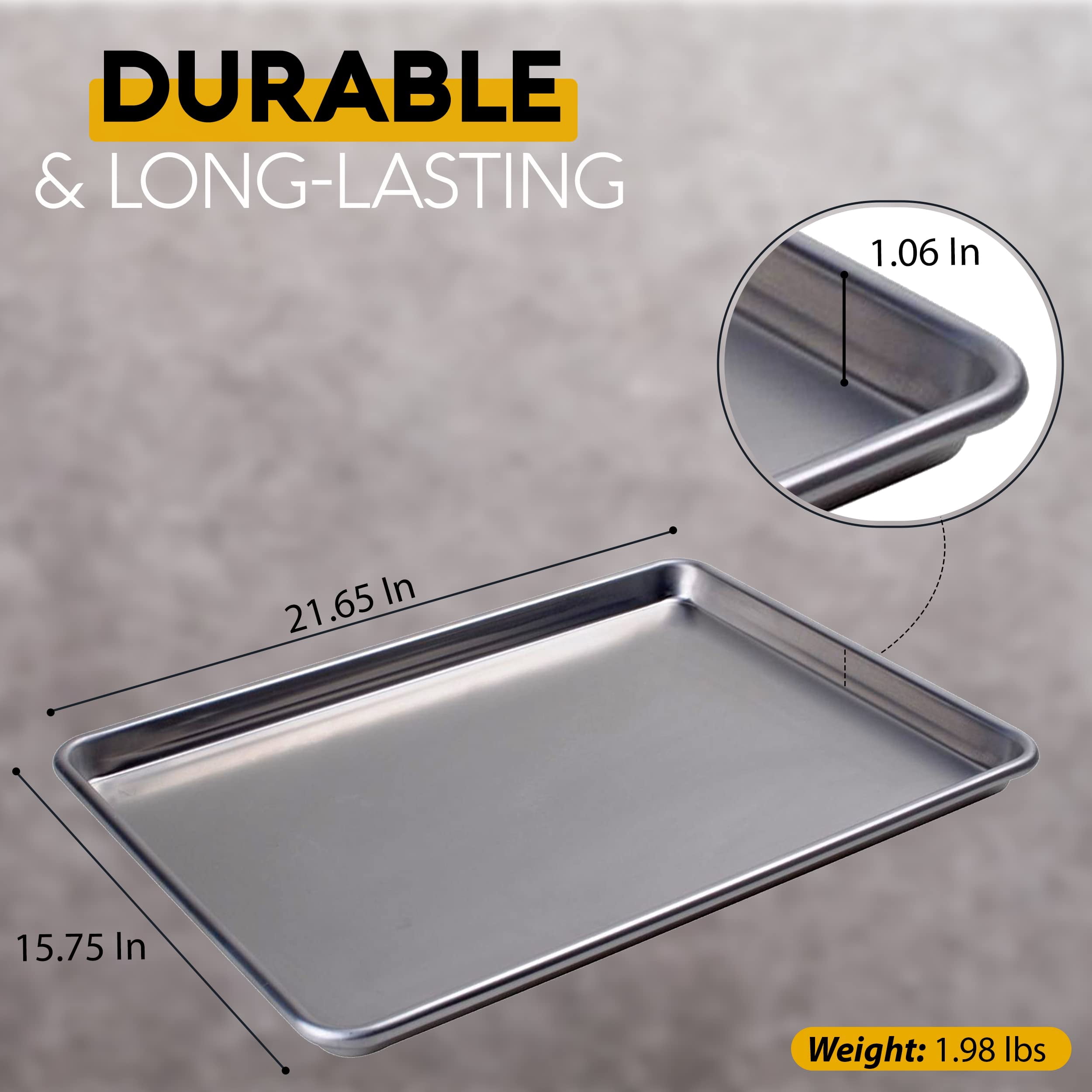 Alpine Cuisine Three Quarter Professional Aluminum Cookie Sheet 22-inch - Rimmed Baking Sheets for Oven - Durable, Oven-Safe, Easy to Clean, Commercial Quality - Great for Roasting & Baking