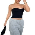 thumbnail image 2 of Women Ribbed Bandeau Tube Tops Solid Color Y2K Sleeveless Backless Off-Shoulder Crop Tops Streetwear White XL, 2 of 8