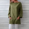 thumbnail image 2 of WCJM Long Sleeve T Shirts Women Womens Long Sleeve Linen Shirt Boat Neck Loose Plain Casual Lightweight Spring Fall Shirts Linen Tops With Pockets Ship Leader Women's Long Sleeve T-Shirt, 2 of 3