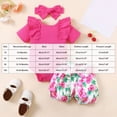 thumbnail image 3 of KPOPLK 3PCS Baby Girl Clothes Newborn Infant Outfits Ribbed Romper Bodysuit Floral Print Shorts 0 3 6 9 12 18 Months Size 3-6 Months,Hot Pink, 3 of 9