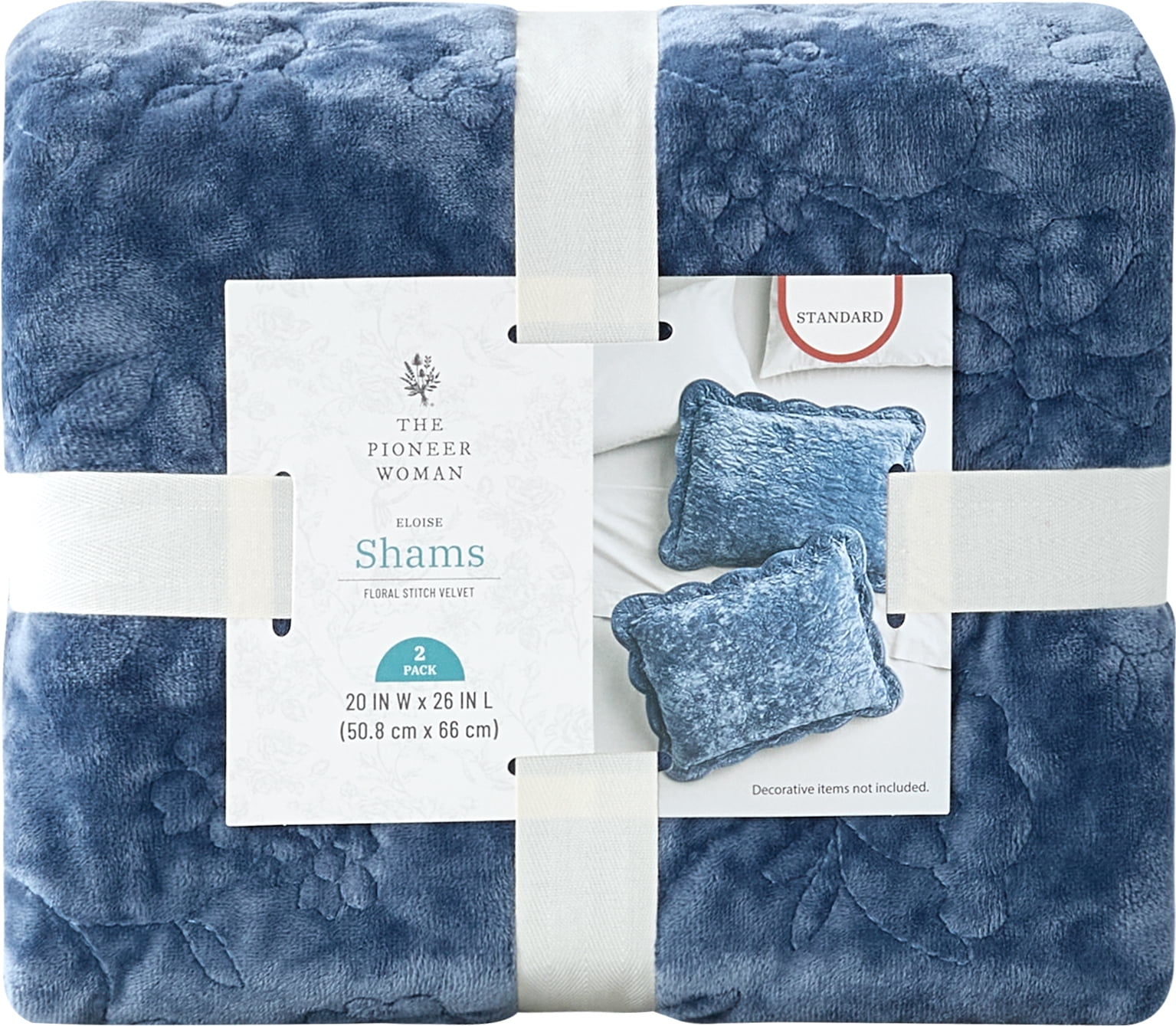 The Pioneer Woman Eloise Floral Velvet Pillow Shams, Standard, Blue Dust, 2 Pack