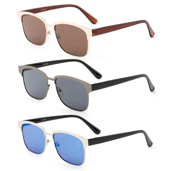 3 Pack Modern Design Flat Lens Metal Frame Fashion Sunglasses for Men and for Women