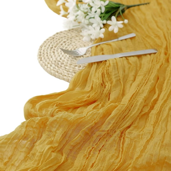 AUQ Table Runner,Exquisite Wedding Decor Table Cloth,Layered Fabric Design Delicate Artistic Patterns Table Runners,Yellow,90*180cm
