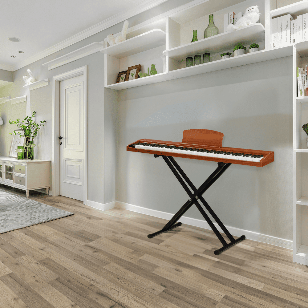 Tcbosik 88 Key Semi-Weighted Keyboard with Stand and Headphone, Full Size Portable Digital Piano with MIDI Bluetooth, Triple Pedals and Other Accessories, Walnut