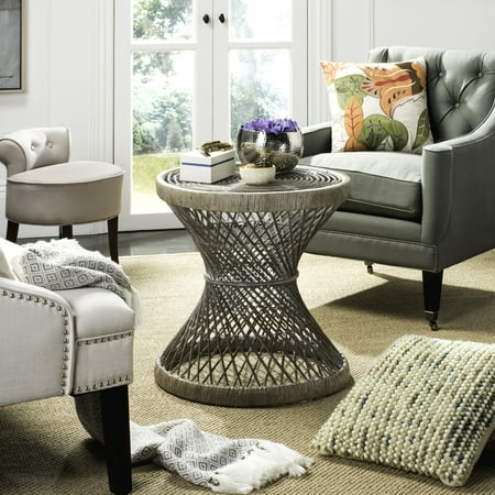 SAFAVIEH Grimson Round Small Bowed Wicker Accent Table Grey