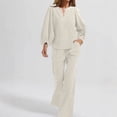 thumbnail image 2 of Enjoytime Travel Outfits for Women Casual Lounge Plus Size 2 Piece Sets V Neck Long Puff Sleeves Tops Straight Leg Pants Matching Set, 2 of 6