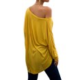 thumbnail image 5 of T-shirt Ample à Manches Longues pour Femmes, Col Rond, Ourlet Asymétrique, Couleur Unie, 5 of 5