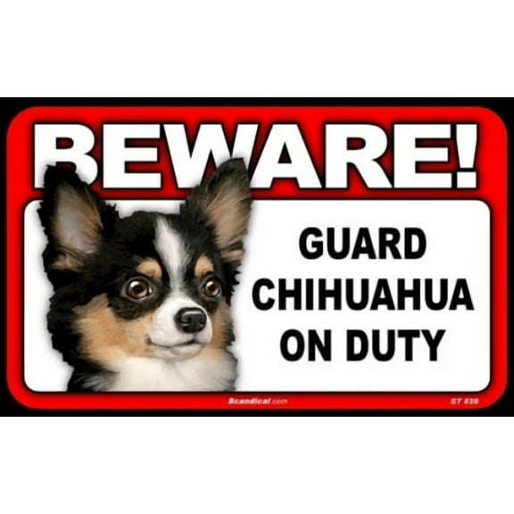 BEWARE Guard Dog on Duty Sign - Chihuahua - Long Haired