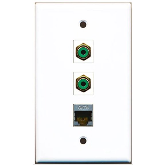 RiteAV - 2 Port RCA Green and 1 Port Shielded Cat6 Ethernet Wall Plate