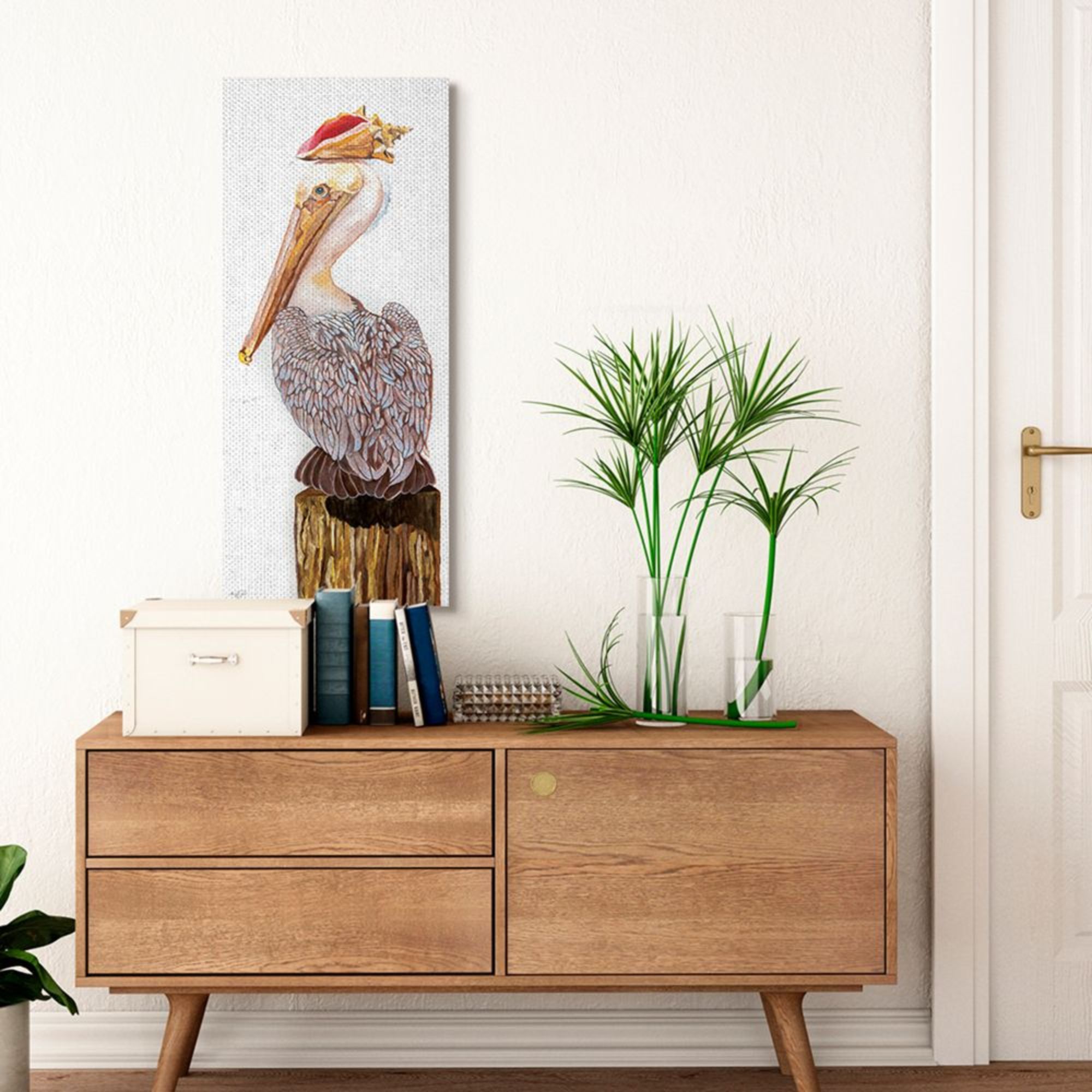 Stupell Industries Nautical Pelican Beach Post with Sea Shell Design by Diane Fifer, 17" x 40"